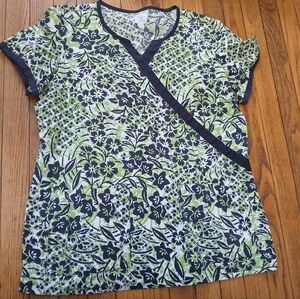 Med Couture - Womens Green/White/Navy Blue Stretch Large Uniform Nurse Scrub Top